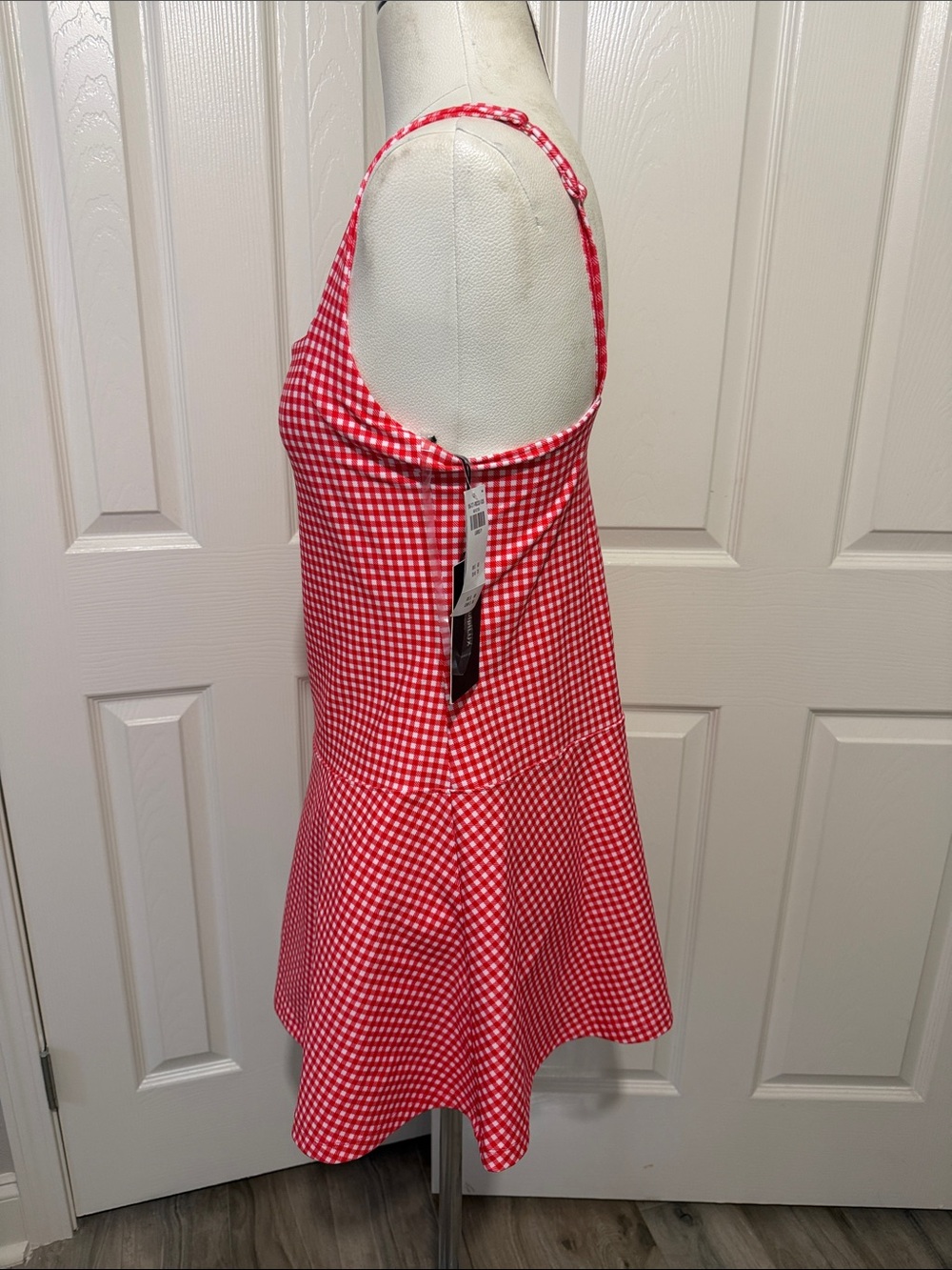 Abercrombie YPB Red Gingham Square-Neck Mini Dress Underneath Short Tennis - Picture 4 of 8
